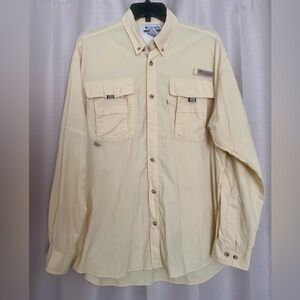 Columbia Pale Yellow PFG Button Down Fishing Shirt Vented Mens Medium